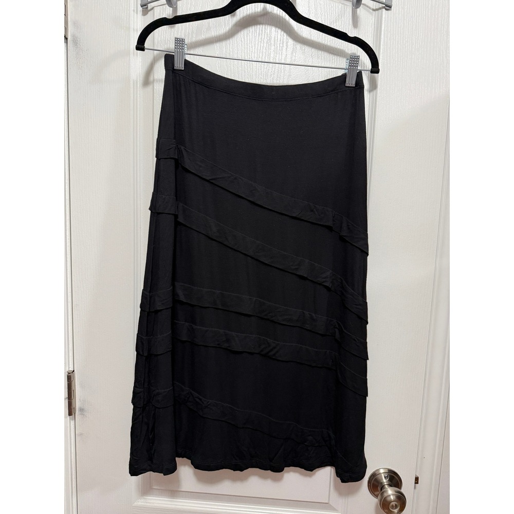 Zashi Black Tiered Diagonal Midi Skirt Womens L Stretch Pull On whimsigoth NWT